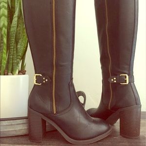 Vince styled Block Heel Tall Riding Boots, Black